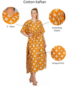 Robe Kaftan en Coton Orange Style Bohème Premium, Légère, Imprimée, Parfaite pour l'Été, Prix de Gros - Product Image 1