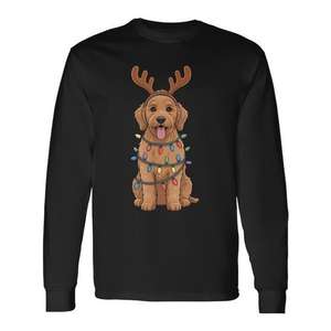 Goldendoodle Christmas <b>Reindeer</b> Lights Dog Lover <b>Xmas</b> Long Sleeve T-Shirt - Product Image 1