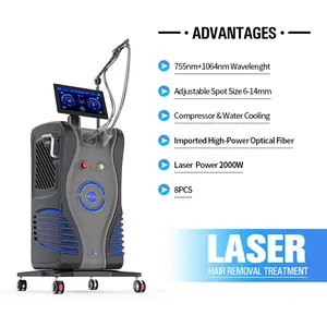 Alexandrite Laser 755nm xung dài Alex Laser tóc removal1064nm Nd Yag Máy tẩy lông bằng laser