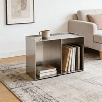 Table d'appoint carrée minimaliste nordique en acier inoxydable, table d'angle, table d'appoint de canapé, table de chevet en métal, finition métallique