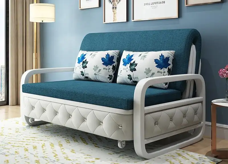 Hoge Kwaliteit Gevouwen Stof Bekleding Sofa Trek Slaapbank Met Fauteuil Couch Convertible Sofa Cum Bed