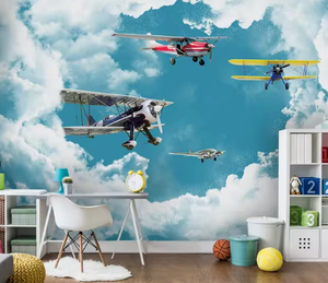 Autocollant de décoration d'avion 3D Sky Clouds pour chambre de garçon-Peel and Stick Roll | Papier peint expédition rapide - Product Image 3