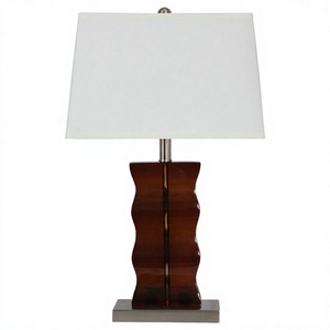 Lámpara de Mesa Moderna de Madera de Zebra y Acero Inoxidable con Acabado Níquel Cepillado y Pantalla de Tela Blanca para Hotel, Dormitorio, Sala de Lectura, Uso Doméstico - Product Image 1