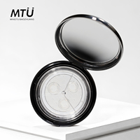 Pot à poudre libre rond noir de luxe de 15g avec tamis transparent, emballage écologique en plastique pour poudre fixante