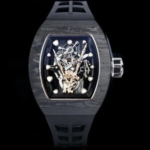 Montre automatique squelette de haute précision, étanche, multifonction, tourbillon, en fibre de carbone noire et or rose, avec cadran à signes du zodiaque - Product Image 2