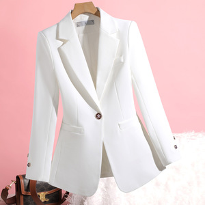 Women's Blazer Black Solid Color Polyester Worsted No-Wrinkle Treatment Professional Fit For Office Wear - Product Image 2