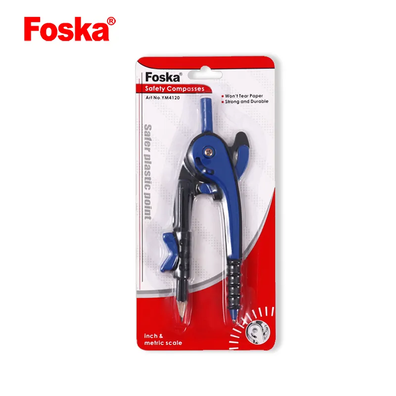 Foska Hot Selling Blister Card Packing Professional Kids Colorful Plastic Compass Divider Drawing Tool For School Students