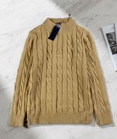 Maßgefertigter Old Money Strickpullover 100% Baumwolle Halber Reißverschluss Zopfmuster Stehkragen Herren Casual Winter Pullover Atmungsaktiv Großhandel