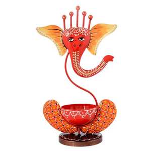 Portavelas de Metal Ligero con Diseño de Ganesh Ji Hecho a Mano, Decoración Espiritual para Sala de Pooja, Iluminación Festiva y Regalo para Diwali - Product Image 1