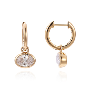 Boucles d'oreilles créoles personnalisées Provence, or véritable 14k 18k, serti clos, diamants ovales CVD, bijoux pour femmes, pour mariage - Product Image 2