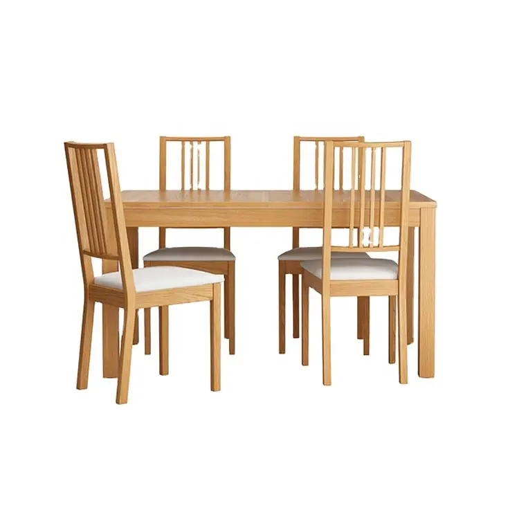 फैक्टरी निर्माता टिकाऊ बीच लकड़ी खाने की मेज सेट 4 सीटों वाले खाने की मेज सेट बिक्री 4 तकिया के साथ कुर्सियों