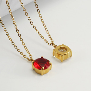 Aretas joyería de moda Vintage Punk 18K chapado en oro Cadena de cuentas de acero inoxidable ovalado rojo/Verde/azul/blanco collar con colgante de circón - Product Image 4