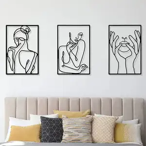 3 cái/bộ nhà treo tối giản trừu tượng người phụ nữ tường nghệ thuật vẽ đường nghệ thuật tường trang trí nghệ thuật đơn dòng nữ kim loại tường nghệ thuật