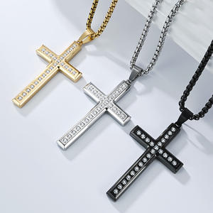 Unisex <b>Cross</b> Necklace Zinc Alloy Pave Setting Full Diamond Pendant Gift Jewelry - Product Image 1