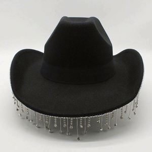 Festival Bling Rhinestone Fedora Hats Men Polyester Cotton Felt Cowboy Hats Wholesale - Product Image 1