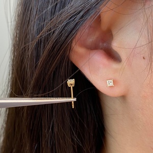 Pendientes de Diamantes Naturales con Corte Princesa en Oro Sólido de 18K Xinfly, AU750, 0.20ctw, Solitario Cuadrado, Joyería Fina para Mujer - Product Image 2