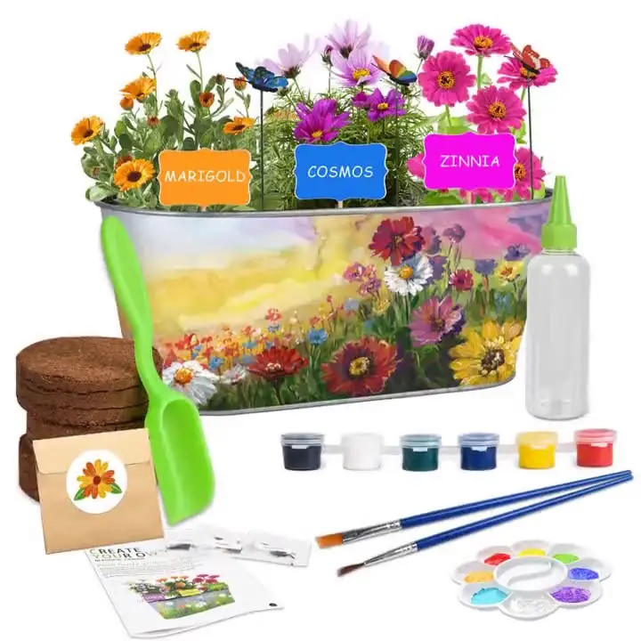 Kit penumbuh tanaman DIY, pot bunga grafiti anak-anak grosir