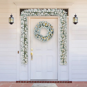 Couronne de Noël en PVC floqué faite à la main avec lumières LED, feuillage en peluche, décoration de luxe pour les fêtes d'hiver, fournitures de fête - Prix EXW - Product Image 6