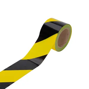 도로용 강한 인장력을 지닌 내마모성 옐로우 블랙 스트라이프 비접착 PE 배리어 경고 테이프