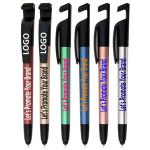 Bolígrafo con logotipo personalizado multifuncional 4 en 1, bolígrafo Stylus con soportes para teléfono móvil y limpiadores de pantalla - Product Image 4