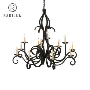 <span class=keywords><strong>Lustre</strong></span> vintage en <span class=keywords><strong>fer</strong></span> forgé noir, style villa espagnole, avec plusieurs bras, LED, rustique, grande lampe suspendue décorative - Product Image 1