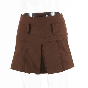 กระโปรงทรงเอเอวสูงแบบจีบผ้าถักสีดำสไตล์ลำลองสำหรับผู้หญิง รุ่นใหม่ประจำฤดูใบไม้ร่วงปี 2022 - Product Image 1