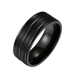 NUORO anelli di barretta indice semplice classico in acciaio inossidabile donna uomo gioielli serie nera anello spazzolato con finitura spazzolata