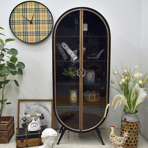 ตู้เก็บของ 5 ชั้น สไตล์วินเทจอินดัสเทรียลรักษ์โลก ยี่ห้อ ART NEST รุ่น Farmhouse พร้อมบานกระจกทรงวงรี สีดำ เหมาะสำหรับห้องนั่งเล่น - Product Image 1