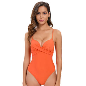 Traje de baño de talla grande para mujer europea americana con estampado de patrón sólido recortado en la espalda, transpirable ecológico - Product Image 1
