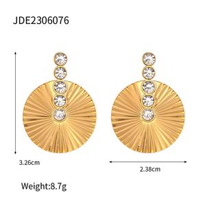 18K Pvd chapado en oro de acero inoxidable forma de <span class=keywords><strong>abanico</strong></span> redondo Stub Pendiente Cubic Zirconia Pendientes de perlas para las mujeres - Product Image 5