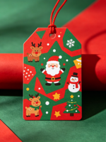 Étiquettes de Noël multi-formes, étiquettes cadeaux en papier rouge et vert avec Père Noël et bonhomme de neige pour emballages de fêtes