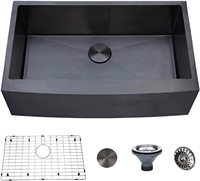 Évier de ferme noir de 30 pouces sous l'évier, calibre 18 Gunmetal tablier en acier inoxydable noir évier avant