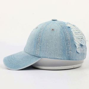 Wholesale Custom High Quality 6 Panel Unstructured Denim Dad Hat,Oem <b>Plain</b> Metal Buckle Blank Distressed Women Baseball <b>Caps</b> - Product Image 4