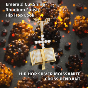 สร้อยคอจี้รูปพระเยซูทรงกางเขนประดับมอสซาไนต์ทรงเหลี่ยมมรกต ชุบโรเดียม เงินแท้ 925 สไตล์ฮิปฮอป เหมาะสำหรับงานปาร์ตี้ - Product Image 2