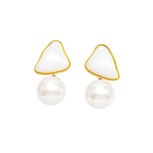 Boucles d'oreilles pendantes géométriques pour femmes en acier inoxydable 316L plaqué or PVD, perles durables et résistantes - Product Image 2