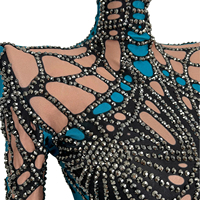 Combinaison sexy à manches longues pour spectacle sur scène, tenue de festival, costume de DJ, chanteuse, danseuse, combinaison de spectacle, combinaison en strass pour femmes