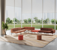 Ensemble de canapés modulaires multi-unités élégants en tissu avec table d'appoint en bois et mousse haute densité pour bureaux, écoles, hôpitaux et halls d'accueil