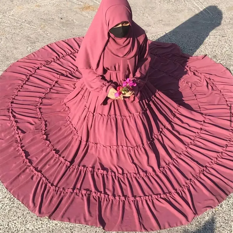 2023 thiết kế mới Thổ Nhĩ Kỳ rắn màu Arabic 5 lớp dài hồi giáo Dubai phụ nữ abaya Dress