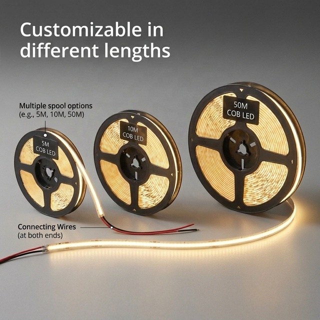 Premium 24V 8mm Epistar COB LED Strip 480LEDs/M Free Cut Anywhere Light Dotless Flexible Tape Light Custom Length IP20 3-Year