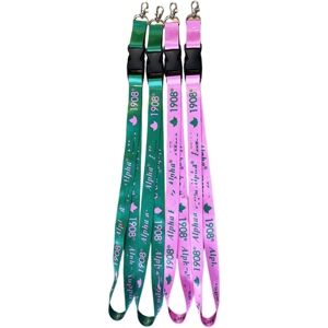 Tùy Chỉnh Hy Lạp Sorority Logo Dây Buộc Keychain <span class=keywords><strong>Polyester</strong></span> Màu Hồng Và Màu Xanh Lá Cây Dây Buộc Cho Chủ Sở Hữu Thẻ - Product Image 2