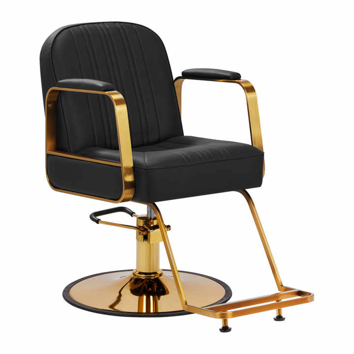 Gabbiano Acri Stylist Chair Reclining Gold-Black Synthetic Leather Hairdressing Staging Chair for Salon Furniture