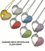 Memoria USB 2.0 de 8GB con Forma de Corazón, Collar Romántico con Diamantes, Llavero Gratis, Idea de Regalo de Boda, Material Metálico