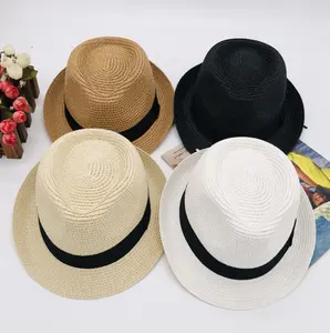 Оптовая продажа, соломенные шляпы для родителей, детей, семейного размера, высококачественные фетровые шляпы с черной лентой