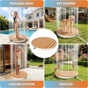 Douche de jardin KANGRUN WPC, douche au sol, douche extérieure pour <span class=keywords><strong>piscine</strong></span>, camping, sauna, lavage de chien, marron, ronde - Product Image 6