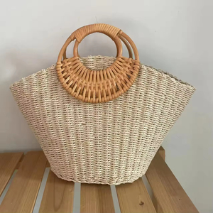 New Portable Braided Basket Bag Summer Straw Simple Sen Department Braided Womens Holiday Fashion Beach Tote Bag - Product Image 4
