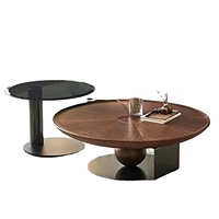 Table basse ronde minimaliste, combinaison moderne pour salon, petit appartement, table à thé ronde en placage de noyer, luxe léger