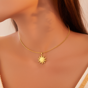 Fashion Pendant Necklace Gold Plated Stainless Steel Sun Shape Charm Choker Jewelry - Product Image 3