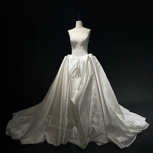 Robe de mariée de luxe Nt161 ivoire, bustier en dentelle, jupe plissée drapée en satin brillant, Jancember - Product Image 3