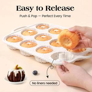 MUYULINS Factory Moule à tarte et à muffins en silicone beige 12 cavités, antiadhésif, sans BPA, avec cadre métallique renforcé, conforme LFGB - Product Image 4