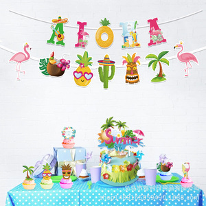 Set de Decoración para Fiesta Hawaiana, Papel Desechable, Fondo para Cumpleaños, Pancarta, Suministros, Decoración con Temática de Verano - Product Image 3